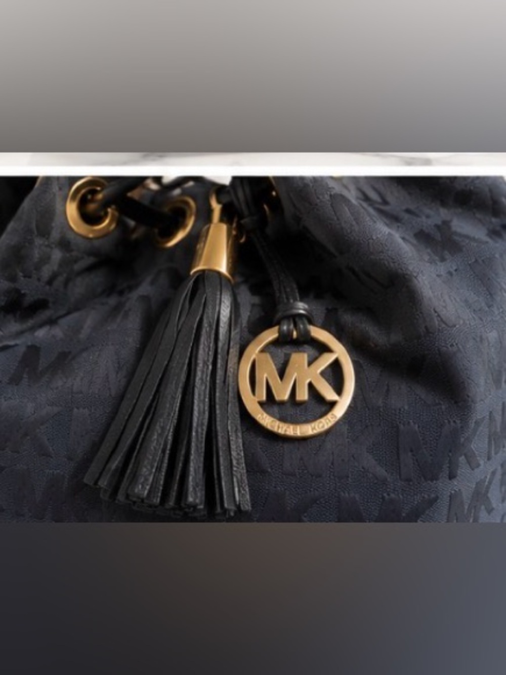 Michael Kors Navy MK Signature Tote with Tassel and MK Charm - Picture 3 of 15